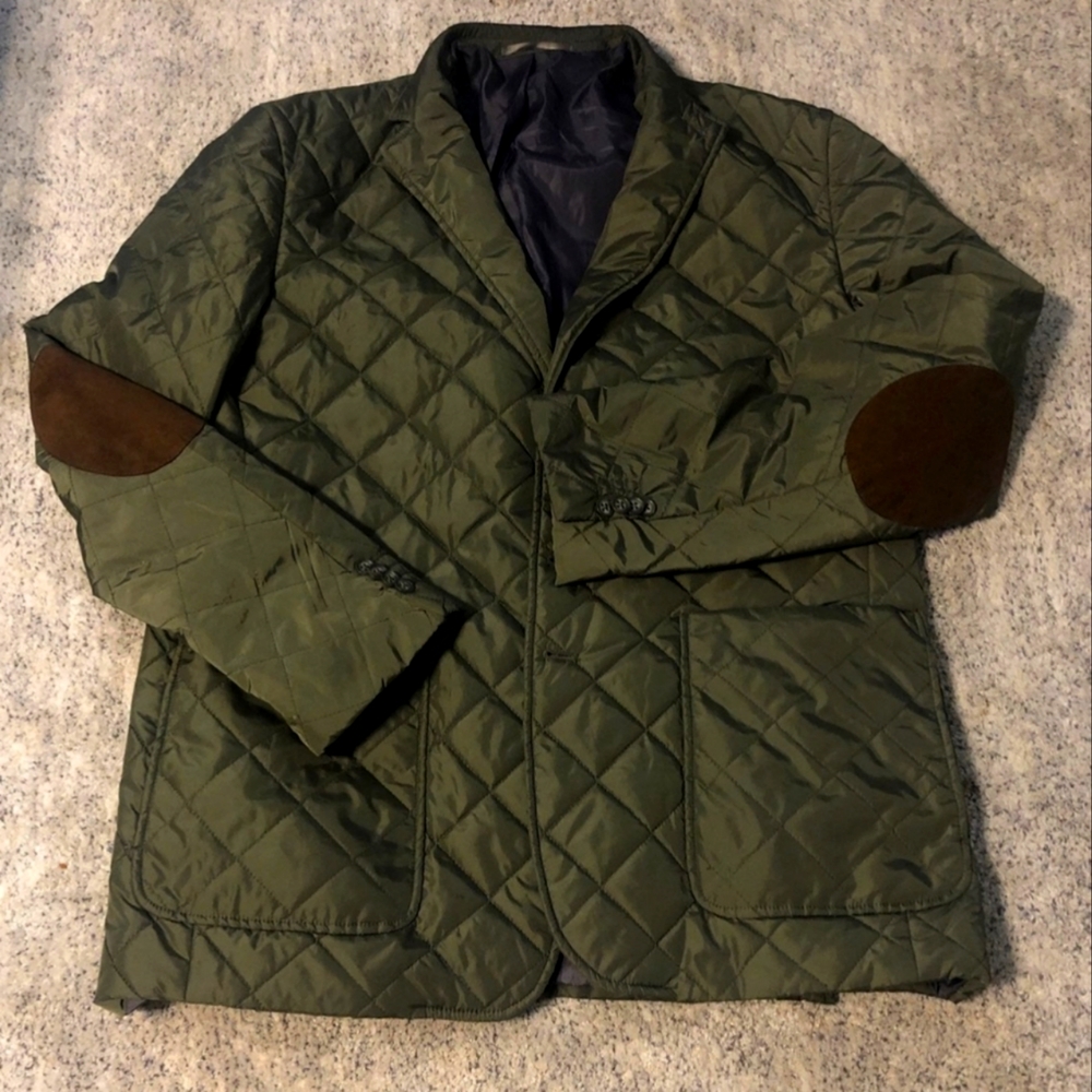 Alan Flusser Mens Quilted Barn Jacket Lightweight Green Buttons sz XL